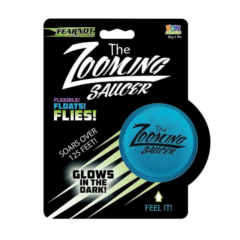 Photo 1 of The Zooming Saucer Rubber Disc Glows in the Dark Floats Flies Toy BLUE or PURPLE
