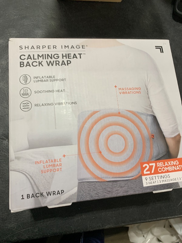 Photo 1 of Calming Heat Back Wrap by Sharper Image- Electric Back Heating Pad with Customizable Inflatable Lumbar Support, Soothing Heat, & Massaging Vibrations- 9 Settings 3 Heat, 3 Vibration, 3 Lumbar