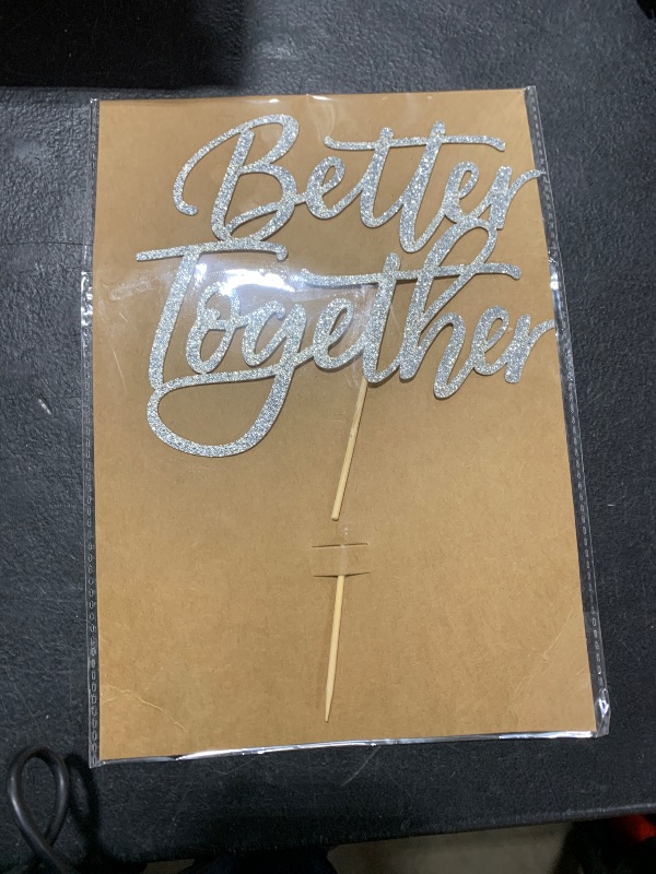 Photo 1 of MYAMPED Better Together Cake Topper - Glitter Wedding Party Cake Decorating Supplies, Suitable for Wedding, Engagement or Wedding Anniversary (Silver)