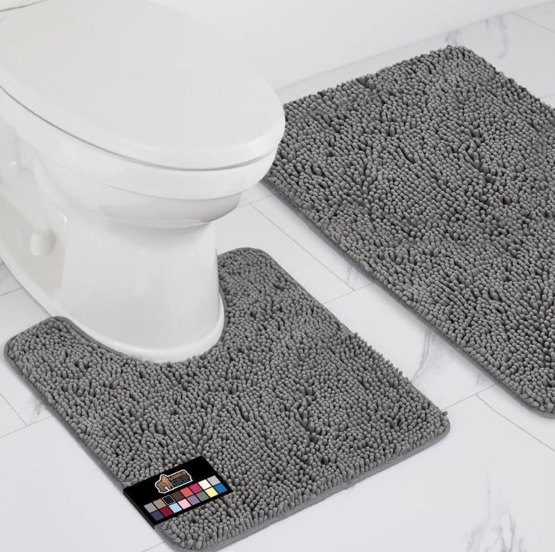 Photo 1 of GORILLA GRIP Bathroom Rug Sets, Soft Chenille Toilet Base Mat and 30x20 Carpet, Absorbent Microfiber Washable Mat Dry Quickly, Home Décor and Bath Room Accessorie, Grey
