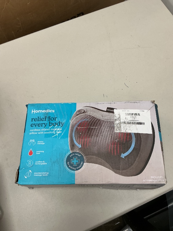 Photo 1 of Homedics Cordless Shiatsu All-Body Massage Pillow with Soothing Heat, Reverse Function, Rechargeable Battery, and Integrated Controls –Lightweight