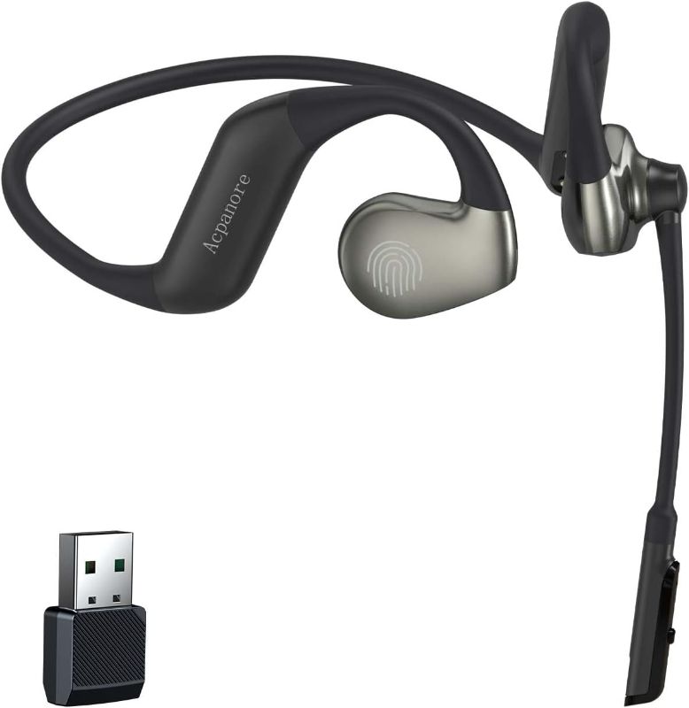 Photo 1 of EH09U Bone Conduction Bluetooth Headset with Dual-Mic ENC Noise Cancellation, 16-Hour Talk Time, Multi-Device Pairing, Dongle Included for PC & Smartphone (Black)
