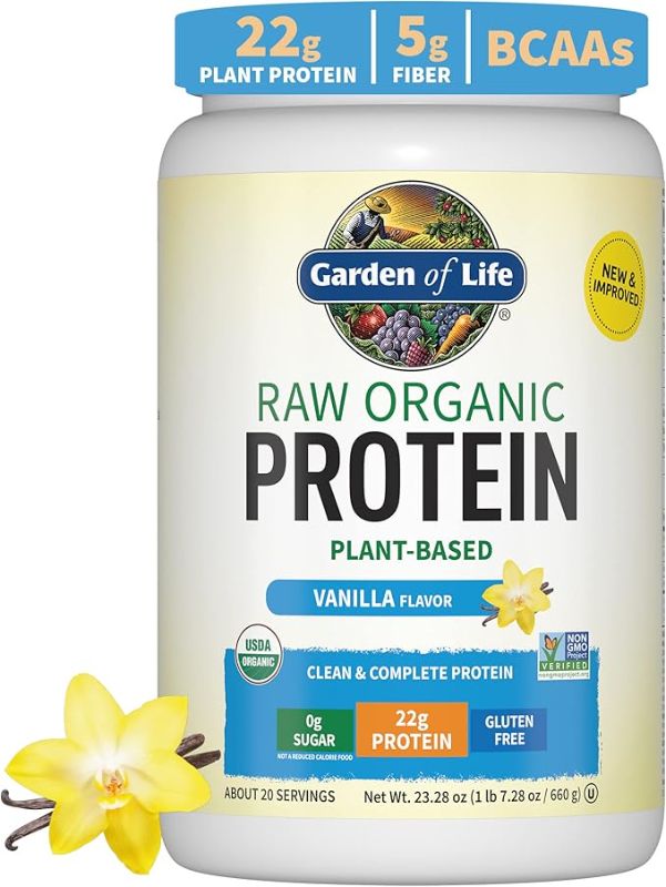 Photo 1 of Vegan Protein Powder - Vanilla Protein Powder, Organic Protein Powder, 22g Plant Based Protein & BCAAs, Probiotics & Digestive Enzymes - Garden of Life Protein Powder, Gluten & Lactose Free 1.5 LB
