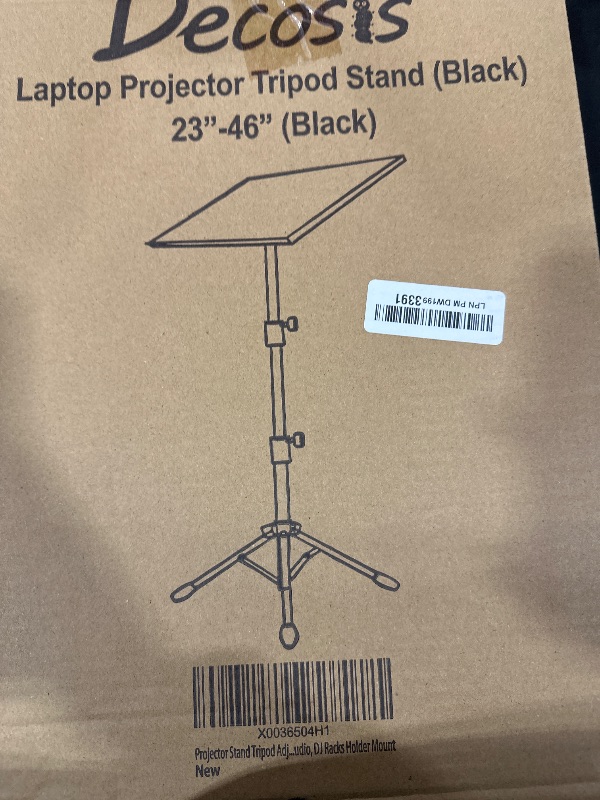 Photo 1 of DECOSIS Projector Stand Tripod from 23" to 46", Laptop Tripod Stand Height Adjustable with Gooseneck Phone Holder, Laptop Floor Stand for Office, Home, Stage, Studio, DJ Racks Holder Mount