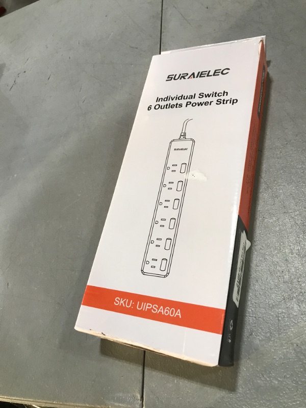 Photo 1 of SURAIELEC Power Strip Individual Switches, 8 FT Long Flat Plug Extension Cord, 6 Outlet Surge Protector with On Off Switches for Each Outlet, 15 AMP Safety Circuit Breaker, Wall Mountable
