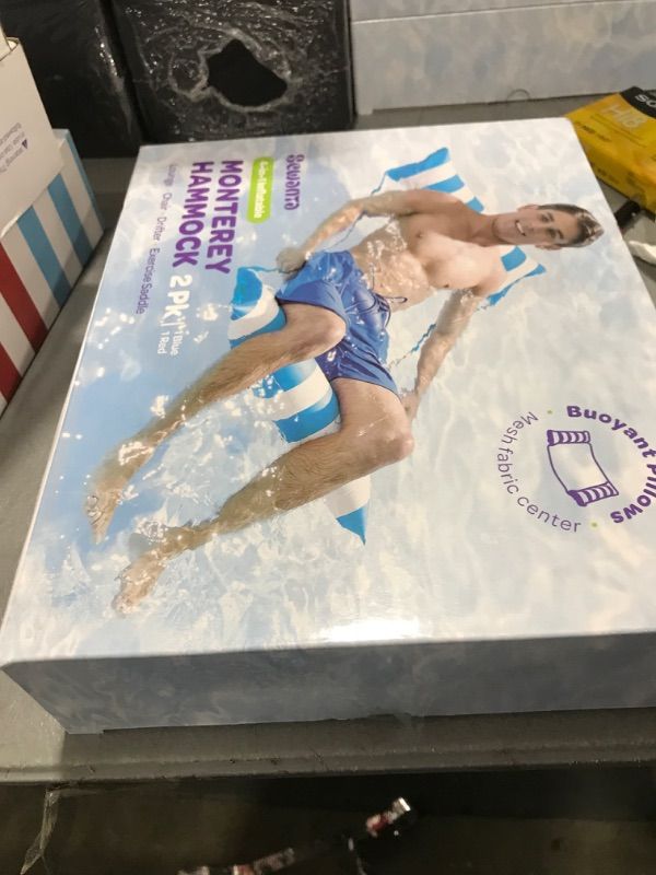 Photo 1 of Pool Floats for Adults [2 Pack] Multi-Purpose Hammock Pool Float: Saddle, Lounge Chair, Hammock, Drifter - Water Hammock for Adults in Swimming Pools -Blue/Red Colors Pool Float Lounger (44" X 26")