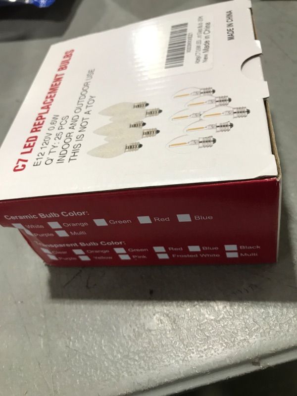 Photo 1 of Abeja 25 Pack Led Replacement Bulbs,0.6W C7 Clear Glass LED Bulbs for C7 Christmas Outdoor String Lights Electric Window Candles, E12 Candelabra Base Night Light Bulbs, Warm White