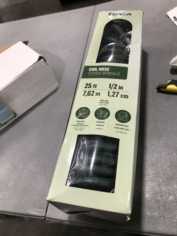 Photo 1 of Flexon 1/2" x 25ft Coil Garden Hose – Compact, Kink-Resistant, Lightweight, Space-Saving Design, Durable and Weather-Resistant Watering Hose for Small Yards and Gardening