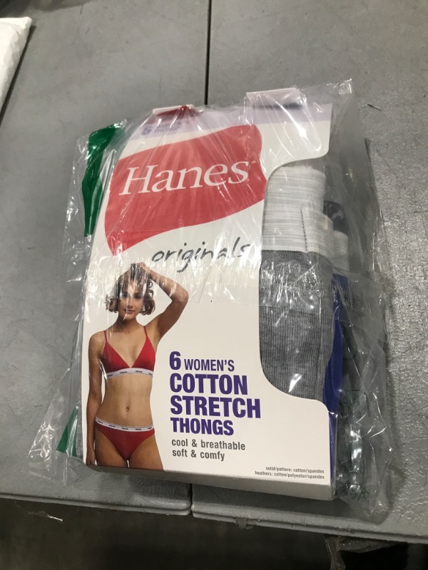 Photo 1 of Hanes Women's Originals Thong Panties, Breathable Stretch Cotton Underwear, Assorted, 6-Pack, Basic Color Mix, Small
