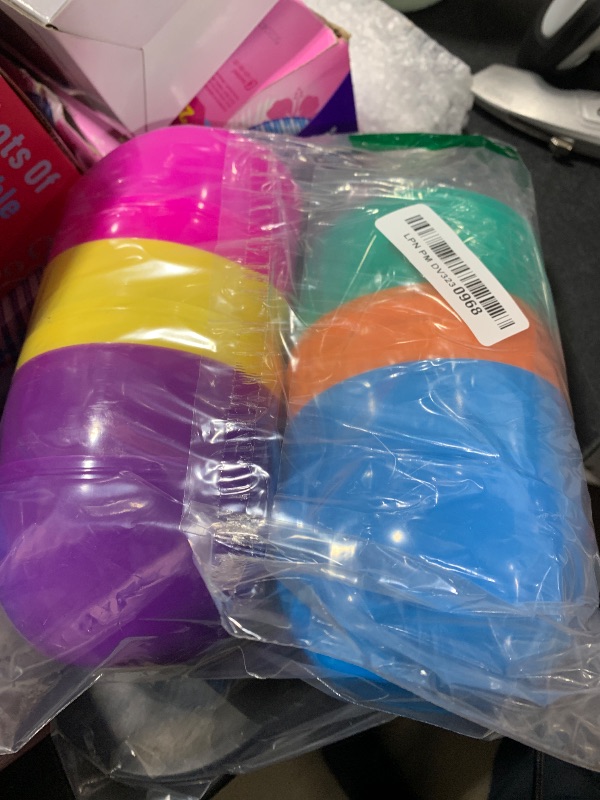 Photo 1 of 6 Inch Jumbo Filable Easter Eggs (6 Pack) Six Colorful Bright Plastic Easter Eggs, Stands Upright, Perfect for Easter Egg Hunt, Surprise Egg, Easter Hunt, Assorted Colors, 6" Giant Filable Eggs 6 Pack