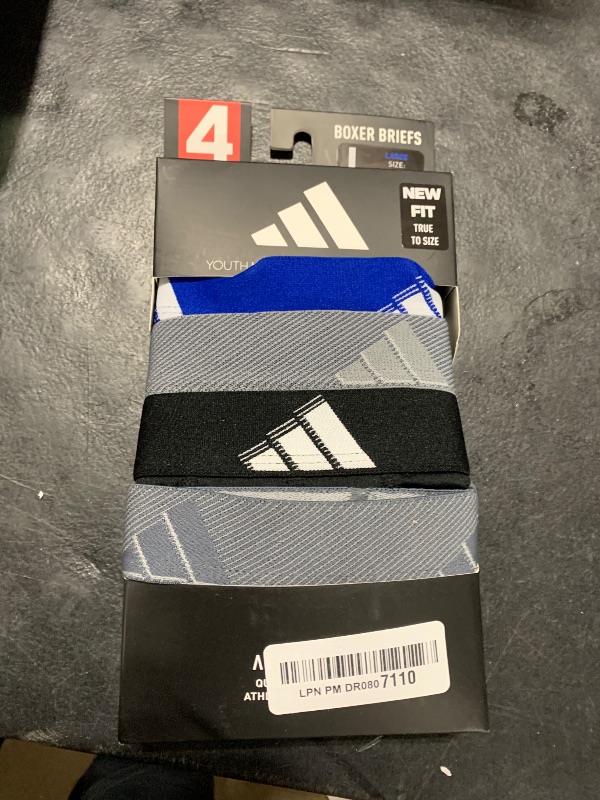 Photo 1 of adidas Boys' Athletic Fit Microfiber Boxer Brief Underwear (4-Pack) Designed for Active Sport and All Day Comfort, Team Royal Blue/Grey/Black, Large