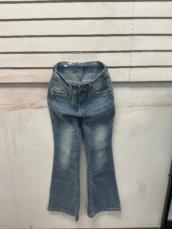 Photo 1 of Size  4 small  AprPith Women Mid Waisted Bootcut Jeans Zip Stretchy Slim Casual Double Button Flare Denim Pants with Distressed Pocket Light Blue