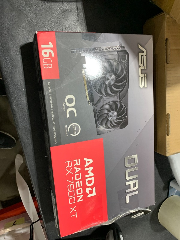 Photo 1 of ASUS Dual Radeon RX 7600 XT OC Edition 16GB GDDR6 (AMD RDNA 3, PCIe 4.0, HDMI 2.1, DisplayPort 2.1, Axial-tech Fan Design, 0dB Technology, Dual BIOS, Auto-Extreme Technology, GPU Tweak III, and More)