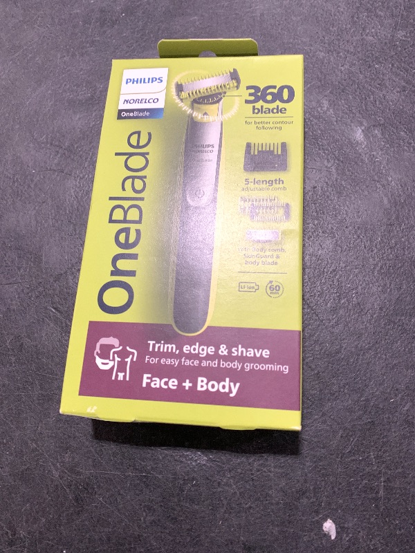 Photo 1 of Philips Norelco OneBlade 360 with Connectivity Hybrid Face + Body, Electric Beard Trimmer, Shaver & Body Groomer with 360 Blade Tech, 1x360 Blade, 5-in-1 Comb, Body Kit, Travel Case, QP4631/90
