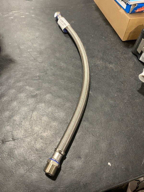 Photo 1 of Eastman 24 Inch Steel-Flex Water Heater Connector, 3/4 Inch FIP Swivel x 3/4 Inch MIP Rigid, Flexible Braided Stainless Steel, 48255