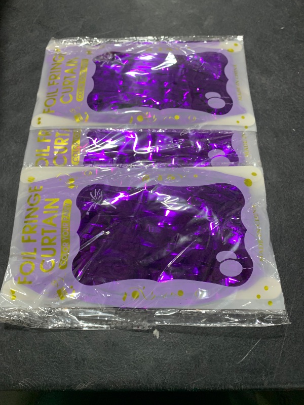 Photo 1 of Voircoloria 3 Pack 3.3x8.2 Feet Purple Foil Fringe Backdrop Curtains, Tinsel Streamers Birthday Party Decorations, Fringe Backdrop for Graduation, Baby Shower, Gender Reveal, Disco Party