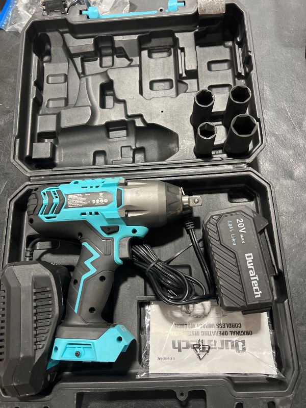 Photo 1 of DURATECH Cordless Impact Wrench - Gifts for Dad, 20V Impact Gun, 1/2'' Drive, 330 Ft/lbs Max Torque, with 4 Impact Sockets, 4.0Ah Large Capacity Battery and Fast Charger Included, Great Gifts