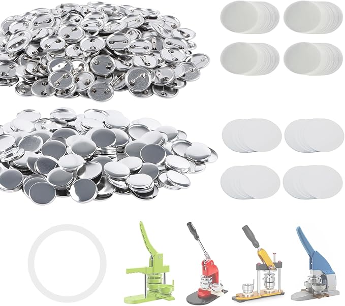 Photo 1 of 500 Sets Metal 32mm(1.25 inch) Blank Button Making Supplies Badge Parts, Round Metal Button Kit for Button Maker Machine, Including Metal Shells Metal Back Cover Clear Film&Blank Paper&Gasket