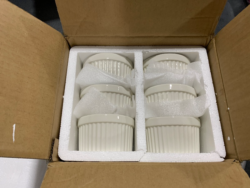 Photo 1 of Cinf White 10 oz Set of 4 Souffle Dishes Ramekins Oven Microwave Safe Bowls Creme Brulee Set Sauce Cups for Baking Cooking Dessert Porcelain Pudding Cups