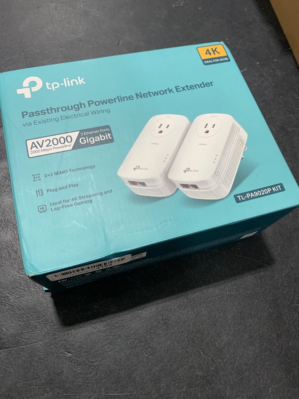 Photo 1 of TP-Link AV2000 Powerline Adapter - 2 Gigabit Ports, Ethernet Over Power, Plug&Play, Power Saving, 2x2 MIMO, Noise Filtering, Extra Socket for other Devices, Ideal for Gaming (TL-PA9020P KIT)