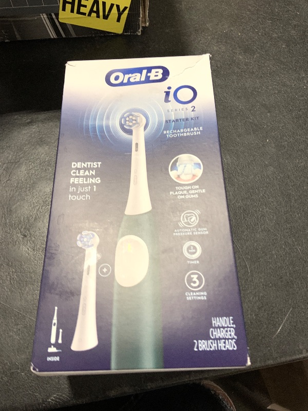 Photo 1 of Oral-B iO Series 2 Rechargeable Electric Powered Toothbrush Starter Kit, Forest Green with 2 Brush Heads - Automatic Pressure Sensor to Protect Gums - 3 Modes - 2 Min Timer