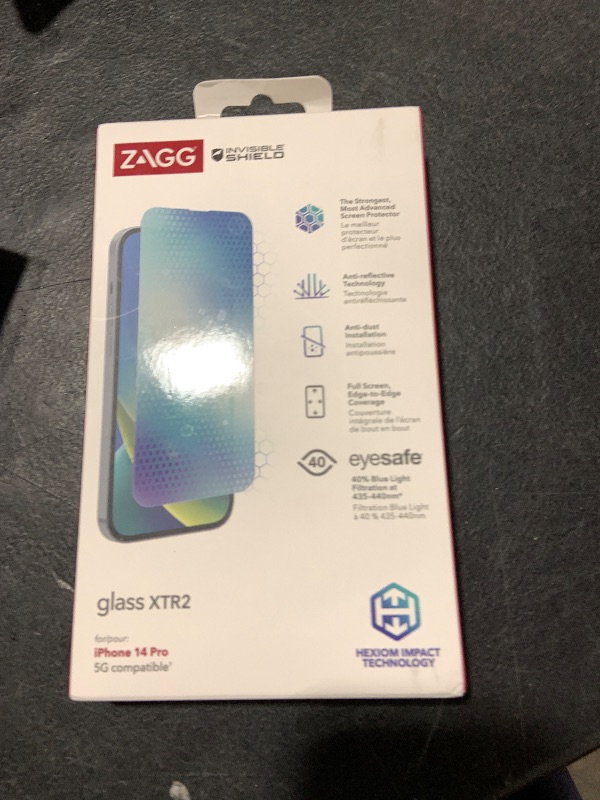 Photo 1 of ZAGG InvisibleShield Glass XTR2 Screen Protector for iPhone 14 Pro - Dynamic Island Compatible, with New Anti-reflective Technology, Anti-dust installation, and Ultra Strong Hexiom Impact Technology