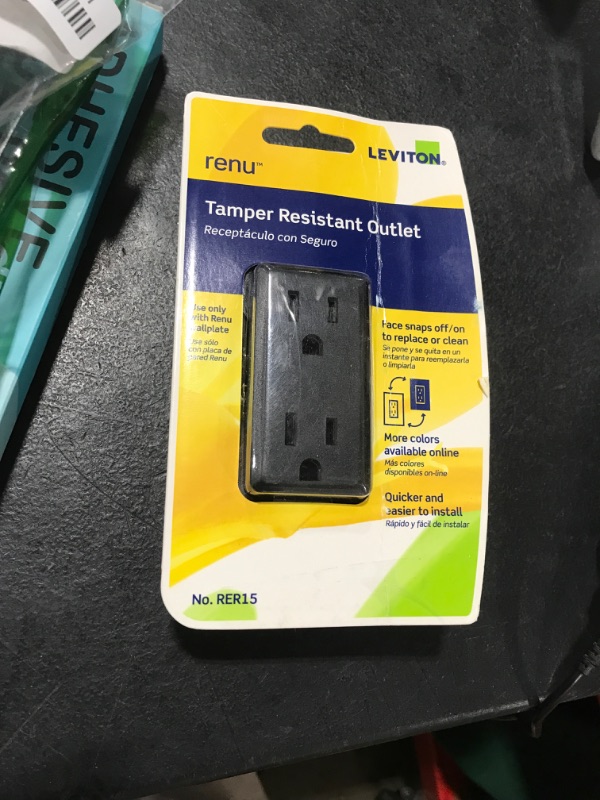 Photo 1 of Leviton RER15-OB Renu Tamper-Resistant Outlet, 15-Amp, 125VAC, Onyx Black