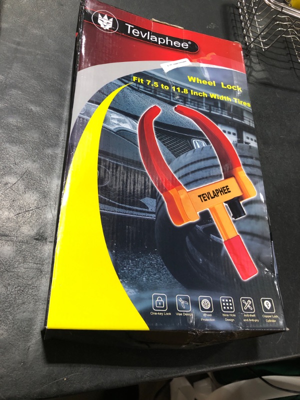 Photo 1 of Tevlaphee Universal Wheel Lock Heavy Duty Security Trailer Wheel Lock Anti Theft Wheel Locks for Cars SUV Camper Motorcycle Trailer Great Deterrent Bright Color with 3 Keys (Red-Yellow)