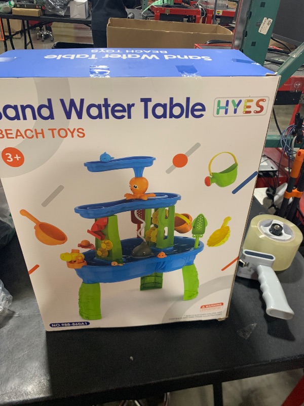 Photo 1 of HYES Auto Water Table for Toddlers 3-5 with Water Pumb, 3-Tier Kids Sand Water Table, Rain Showers Splash Pond for Outdoor Beach Backyard Summer, Activity Sensory Play Table for Boys Girls