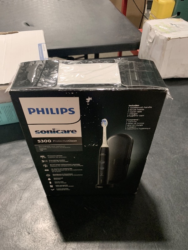 Photo 1 of Philips Sonicare ProtectiveClean 5300 Rechargeable Electric Toothbrush, with Pressure Sensor, 3 Cleaning Modes, SmarTimer and QuadPacer, with 2 Bonus Brush Heads, Travel Case, Black, Model HX6423/34