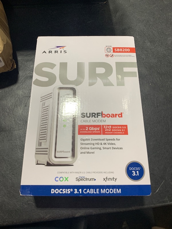 Photo 1 of ARRIS (SB8200) - Cable Modem - Fast DOCSIS 3.1 32x8 Gigabit Cable Modem , Approved for Comcast Xfinity, Cox, Charter Spectrum, & more | 1 Gbps Max Internet Speed, 4 OFDM Channels
