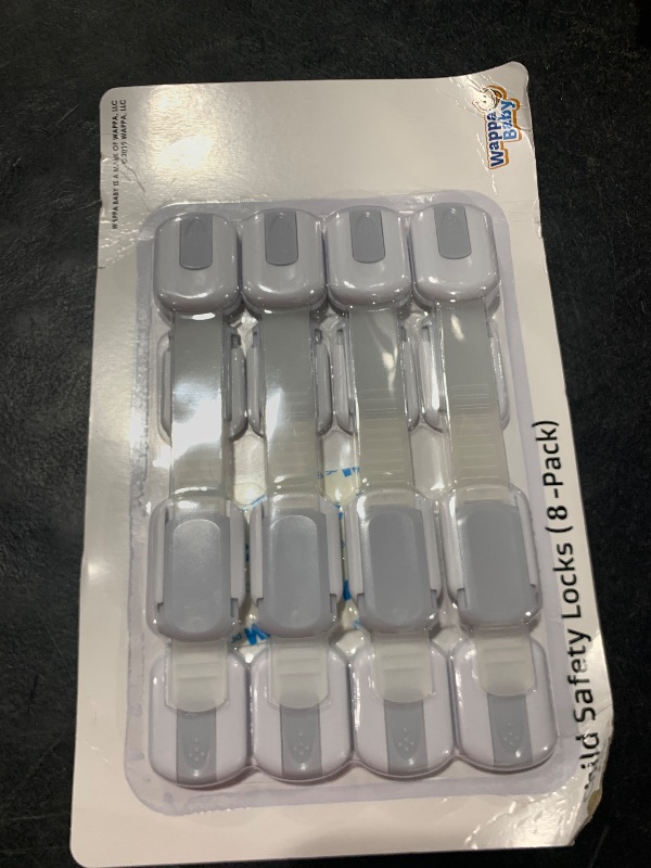Photo 1 of Child Safety Strap Locks (8-Pack) Baby Locks for Cabinets and Drawers, Toilet, Fridge & More. 3M Adhesive Pads. Easy Installation. (White/Gray)