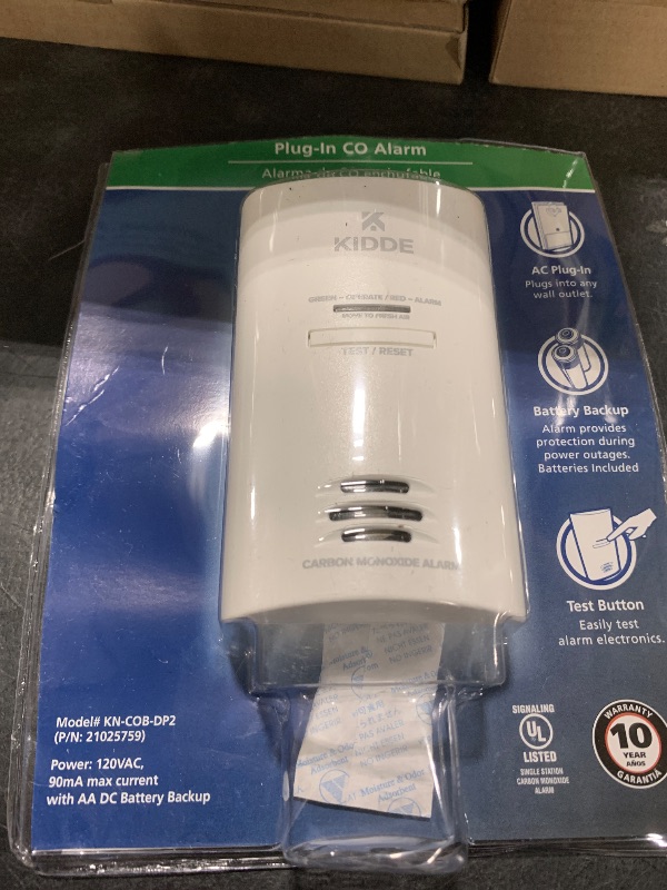 Photo 1 of Kidde Carbon Monoxide Detector, Plug In Wall with AA Battery Backup, Test-Hush Button