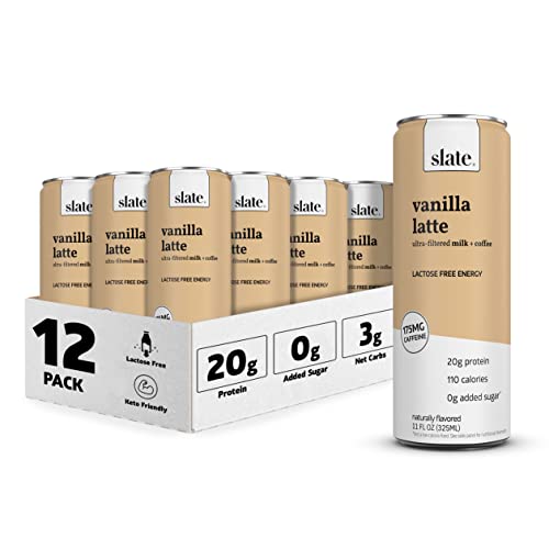 Photo 1 of Slate Milk - High Protein Shake Vanilla Latte 20g Protein 0g Added Sugar 175mg Caffeine Lactose Free Keto All Natural (11 Oz 12-Pack)