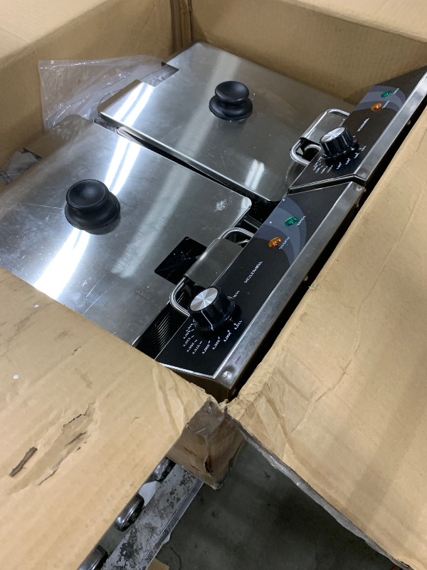 Photo 1 of TOPKITCH Commercial Deep Fryer Stainless Steel Dual Tank Electric Deep Fryer with 2 Baskets Capacity 10L X 2(21.2QT) Electric Countertop Fryer for Restaurant and Home Use, 120V 3600W