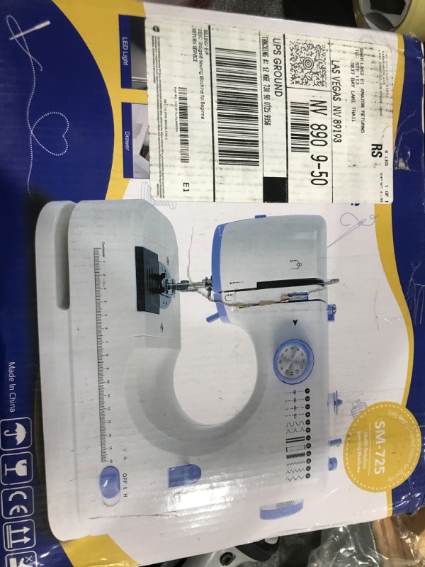 Photo 1 of Sewing Machine for Beginners with 20 Pcs Fabric and 32 Pcs Sewing Threads Kit,Portable Sewing Machine with 12 Built-in Stitches,2 Speed(High-Low Speeds) - White Blue
