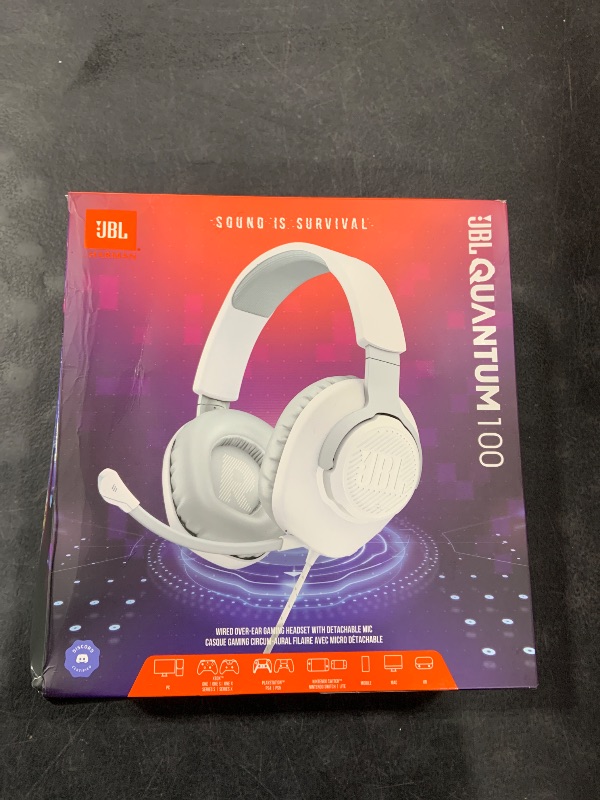 Photo 1 of JBL Quantum 100 - Wired Over-Ear Gaming Headphones - White, Large