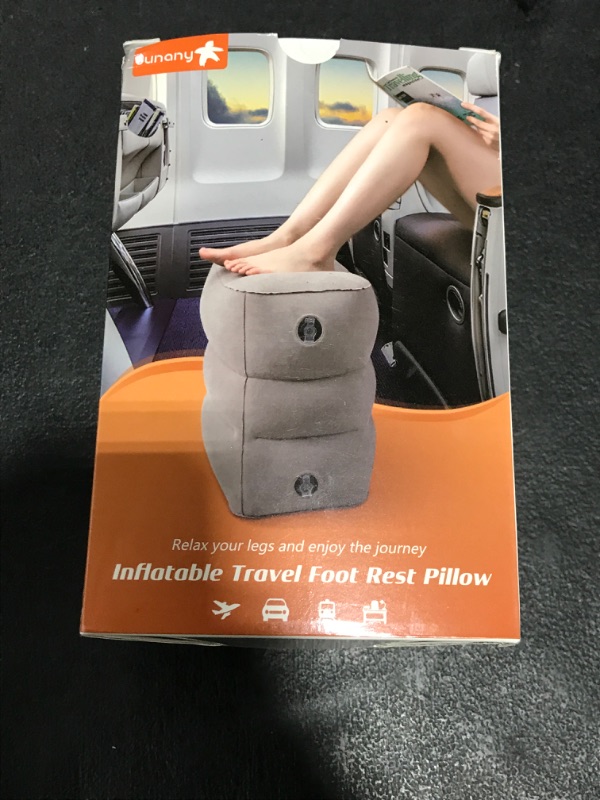 Photo 1 of Sunany Inflatable Foot Rest Pillow for Airplane Travel-Adjustable Height Cushions for Kids to Sleep While Traveling, Adults, Suitable for Office, Home and Any Travel?Dark Grey?