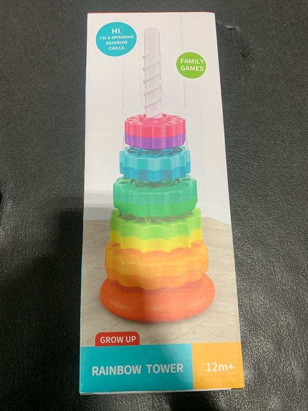 Photo 1 of JUXUE Baby Spinning Stacking Toys for Toddlers 1-3, Rainbow Ring Stacker Montessori Toys for Babies 6-12 Months, 1 2 3 One Year Old Girl Boy Christmas Birthday Gifts, Autism Sensory Learning Toy