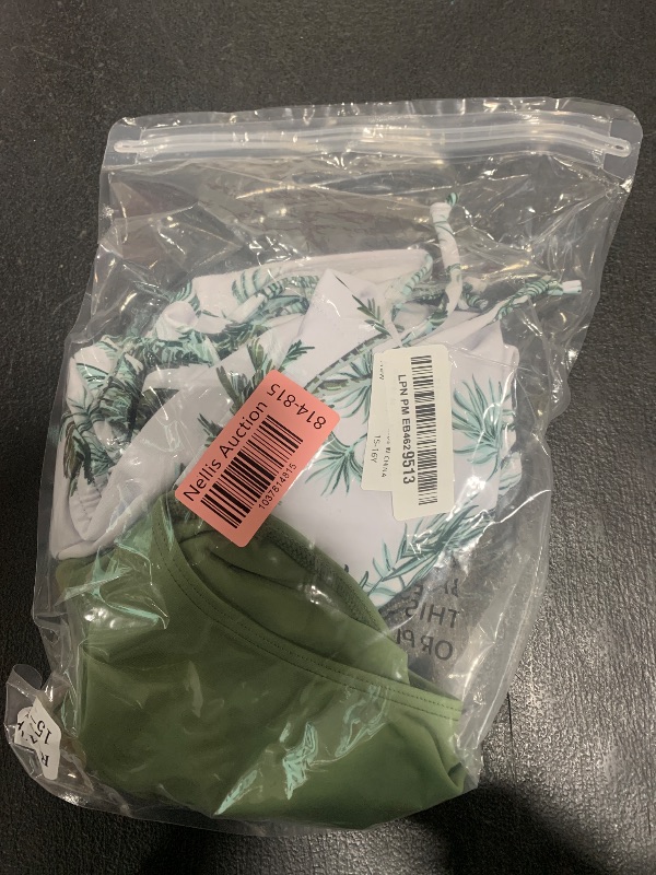 Photo 1 of Qaoerde Bathing Suit for Girls Tankini Swimsuits Size 14-16 Two Piece Drawstring Printed Tween Girls Swimsuits Adjustable Straps Ruched Swimwear Green Palm 15-16 Years