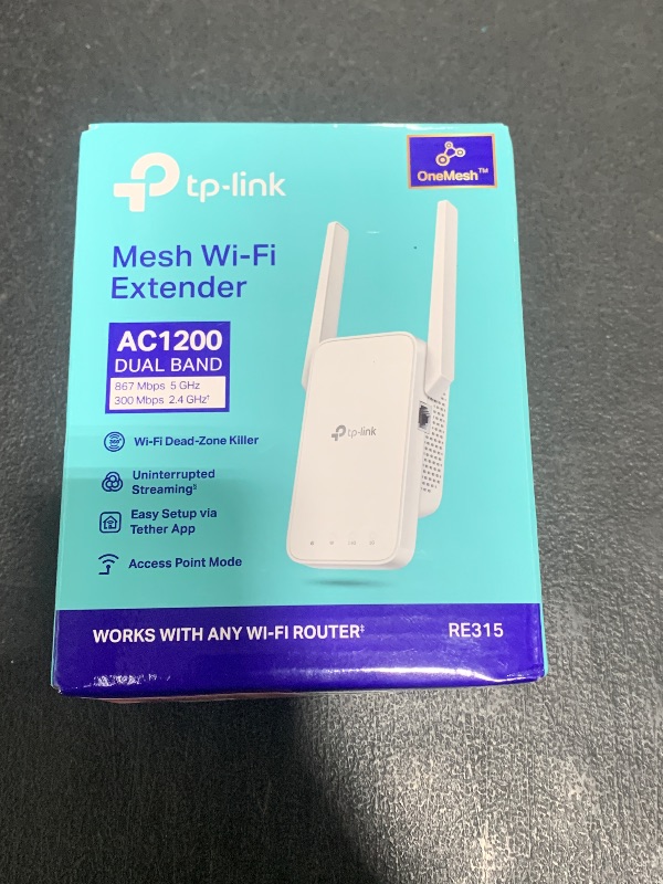 Photo 1 of TP-Link AC1200 WiFi Extender, 2024 Wirecutter Best WiFi Extender, 1.2Gbps home signal booster, Dual Band 5GHz/2.4GHz, Covers Up to 1500 Sq.ft and 30 Devices ,support Onemesh, One Ethernet Port (RE315)