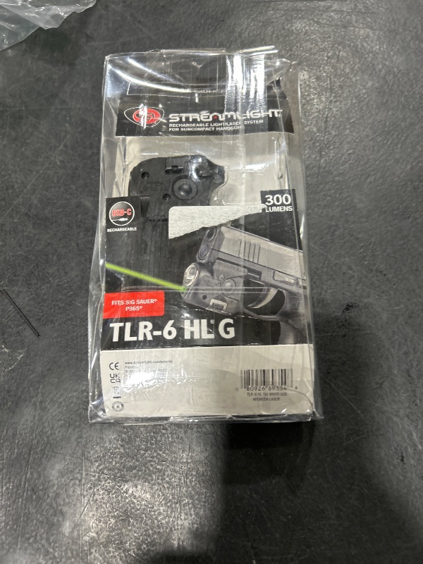 Photo 1 of Streamlight 69354 TLR-6 HL G 300-Lumen Rechargeable Tactical Weapon Light with Integrated Green Aiming Laser Designed Exclusively and Solely for Sig Sauer P365/XL Models Only, Black
