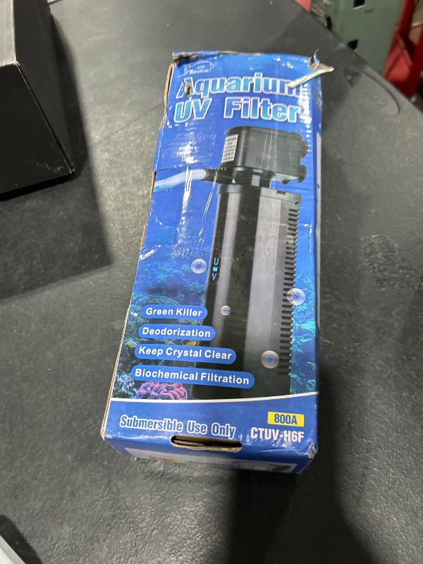 Photo 1 of TARARIUM Aquarium Filter U-V for 20-75 Gallon, 200GPH Fish Tank Filter w/ 5W U-V Light Green Clean Machine Submersible Powerful Pump Internal Filter for Turtle Tank Saltwater Freshwater Crystal Clear