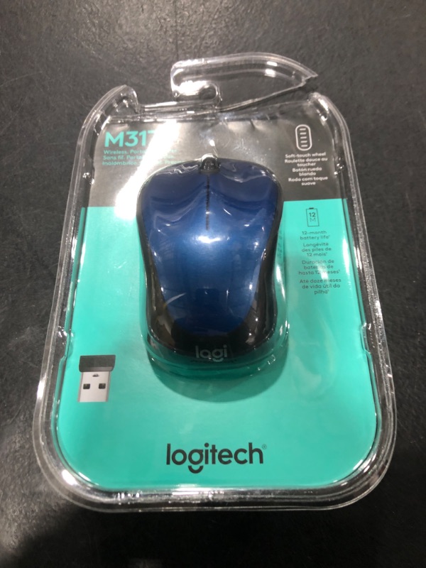 Photo 1 of Logitech M317 Wireless Mouse, 2.4 GHz with USB Receiver, 1000 DPI Optical Tracking, 12 Month Battery, Compatible with PC, Mac, Laptop, Chromebook - Blue