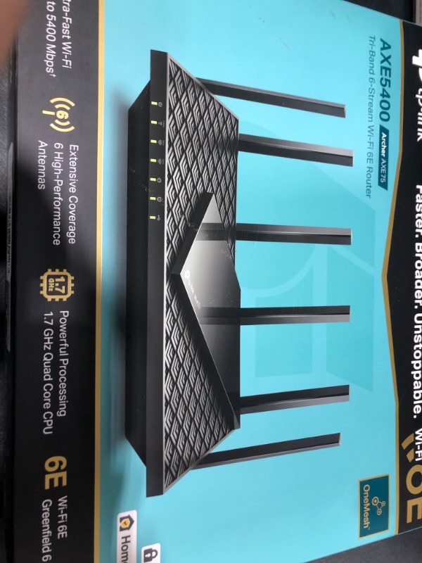 Photo 1 of TP-Link AXE5400 Tri-Band WiFi 6E Router (Archer AXE75)- Gigabit Wireless Internet Router, ax Router for Gaming, VPN Router, OneMesh, WPA3, Black