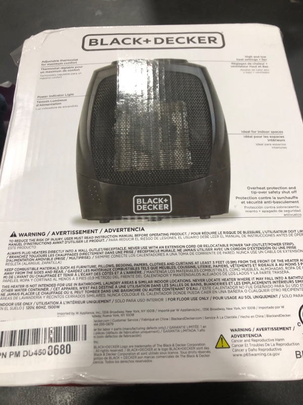 Photo 1 of BLACK+DECKER Portable Space Heater, Room Space Heater with Carry Handle for Easy Transport