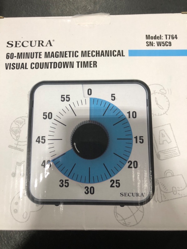 Photo 1 of Secura 60-Minute Visual Countdown Timer, 7.5-Inch Oversize Classroom Visual Timer for Kids and Adults, Durable Mechanical Kitchen Timer Clock with Magnetic Backing (Blue)