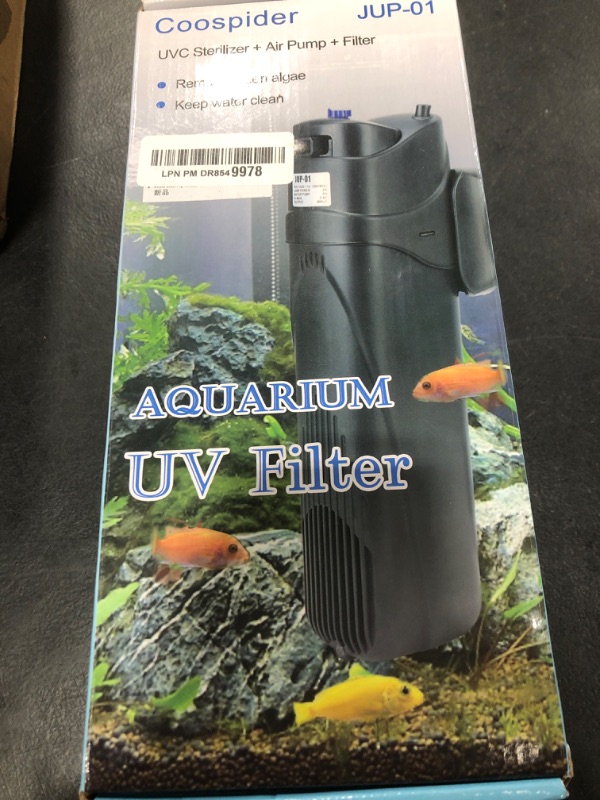 Photo 1 of COOSPIDER Aquarium Filter Sun JUP-01 for 40-80 Gallon Tank Clear, U-V Fish Tank Green Clean Machine Submersible Pump w/ 1 Spare Bulb + 2 Replace Filter