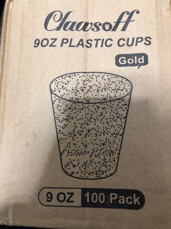 Photo 1 of Clawsoff 100 Count 9 oz Gold Plastic Cups, Disposable Cocktail Cup for Wedding & Party, Bulk Gold Plastic Tumblers, Fancy Disposable Party Cups for Cold Drinks