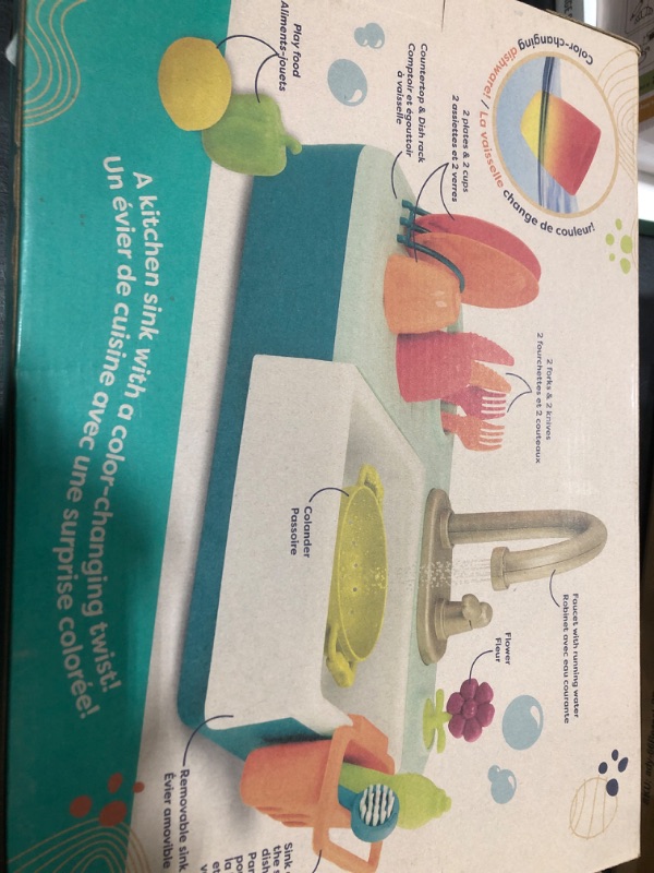 Photo 1 of B. toys- Splash-n-Scrub Sink- Pretend Play Color Changing Playset – Toy Kitchen Sink – Faucet & Running Water, Dishes, Play Food- 3 Years + (15 Pcs)